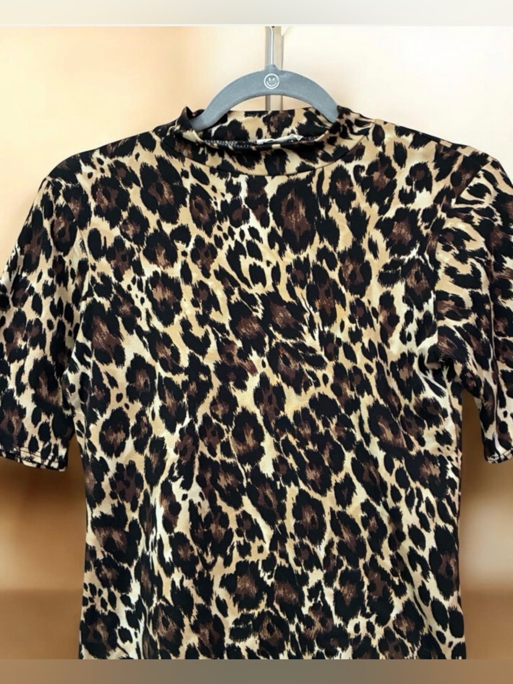 Leopard Print Short Sleeve Top - Brown/Black